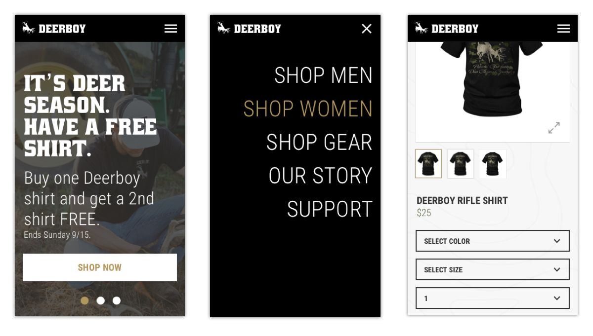 deerboy website mobile screens
