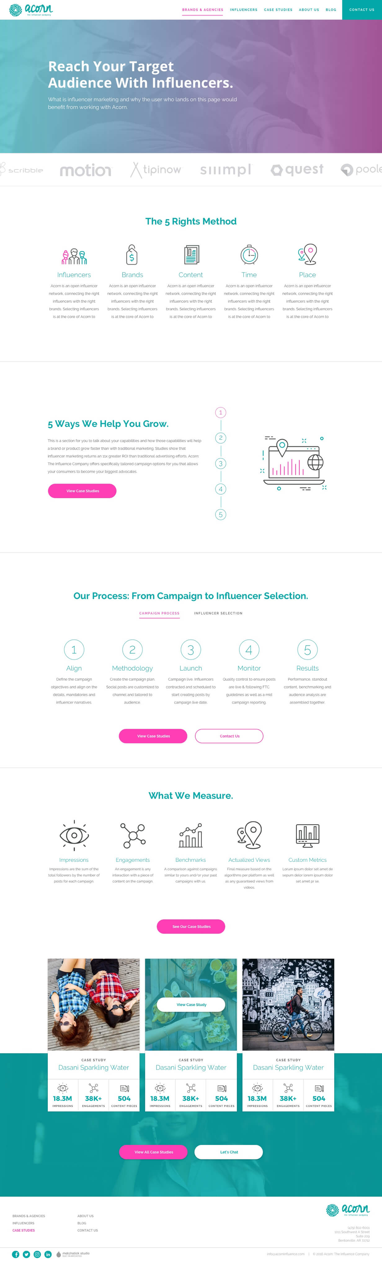 acorn influence website homepage desktop design
