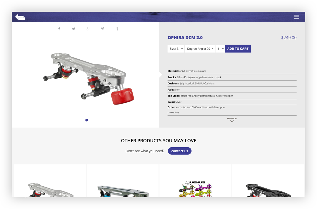 turn left skatepro website desktop product page example